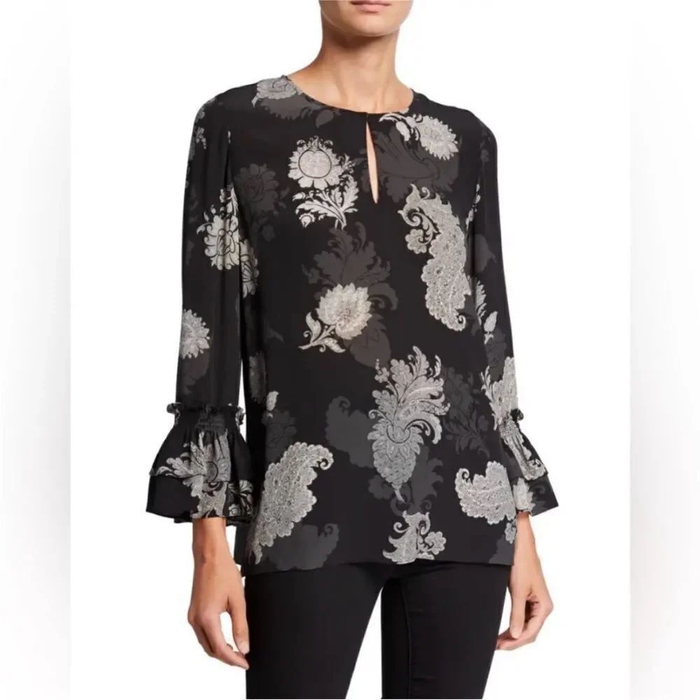 Kobi Halperin Black and White Floral Blouse, XS